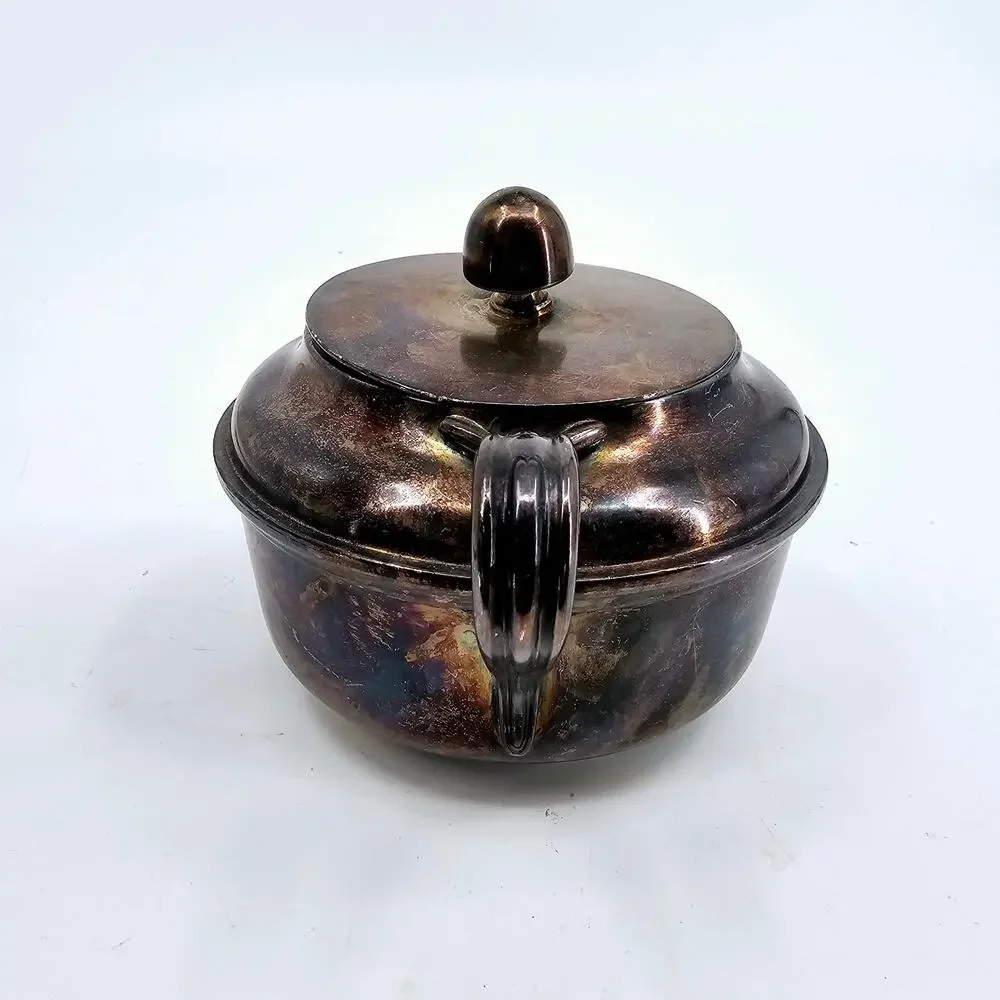 Vintage WWII Era USN Reed & Barton Silver Soldered US Navy Bowl w/ Lid 3610